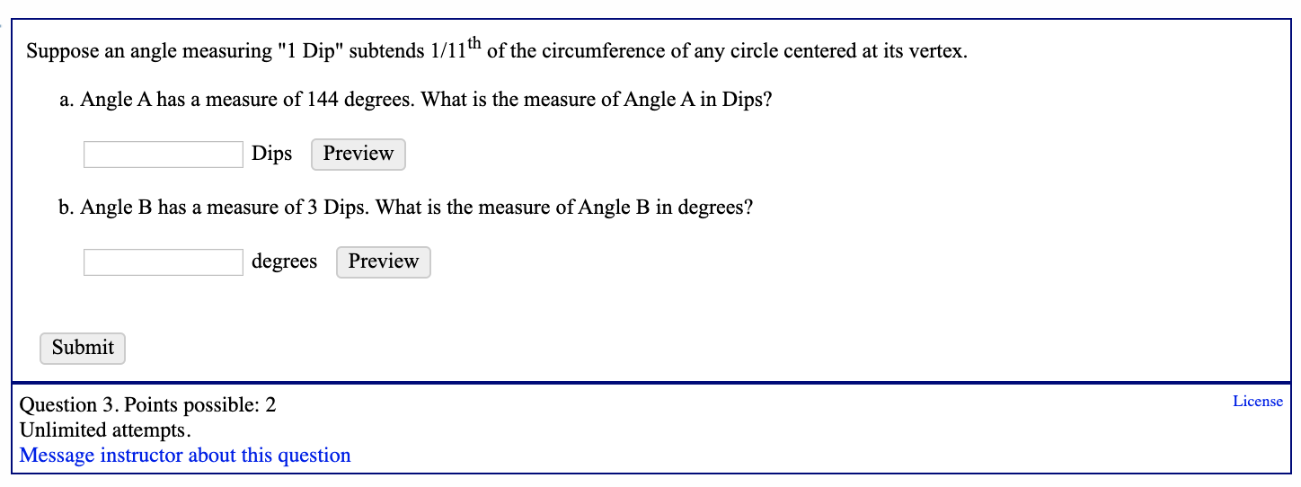 Solved Suppose an angle measuring "1 Dip" subtends 1/11th of | Chegg.com