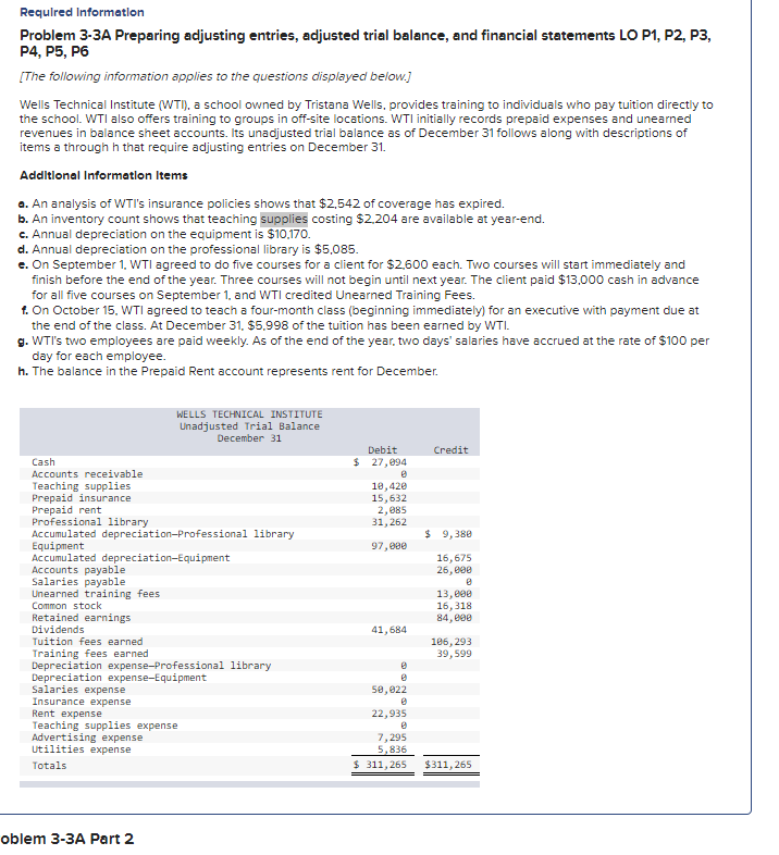 Solved Requlred Information Problem 3-3A Preparing adjusting | Chegg.com