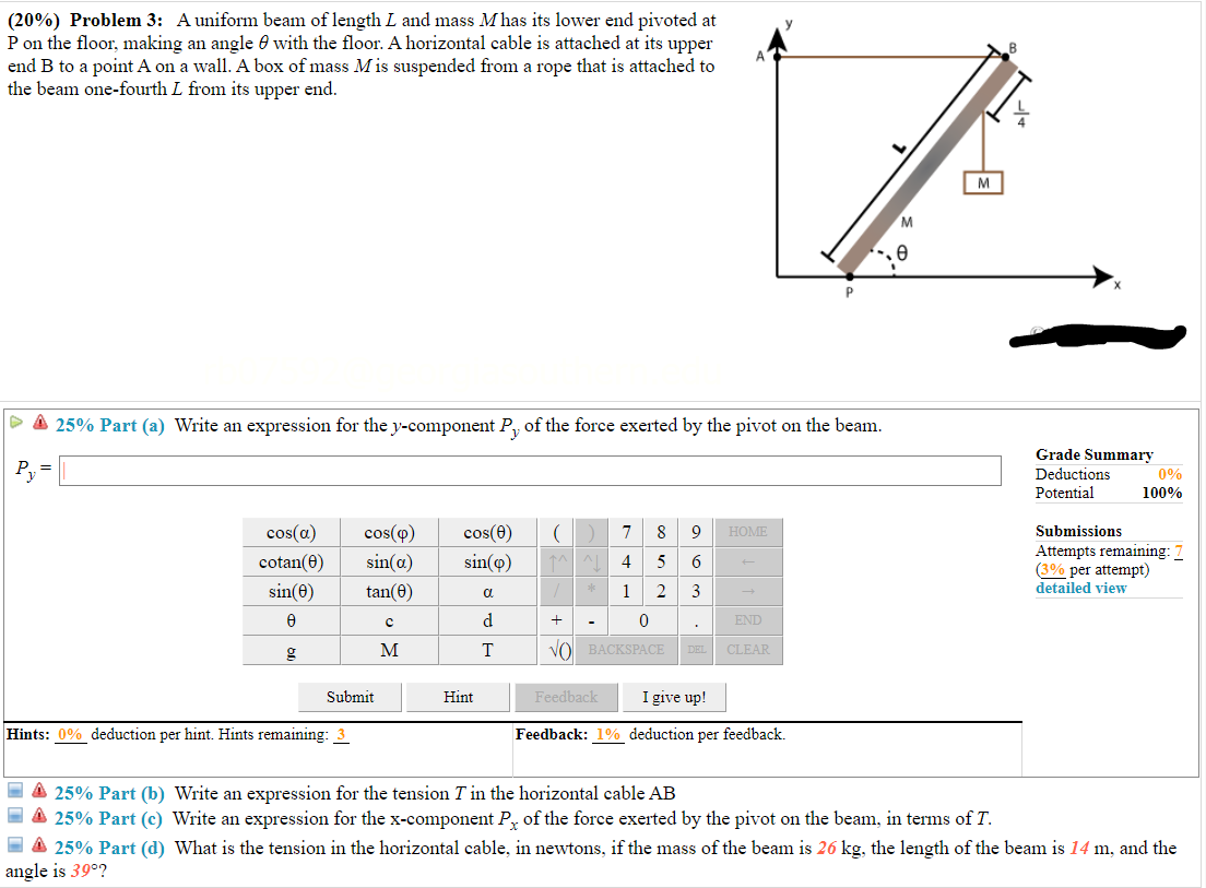 Solved Problem 3 A Uniform Beam Of Length L And Ma Chegg Com