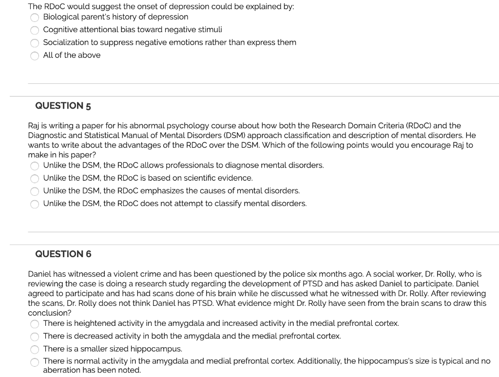 Solved The RDOC would suggest the onset of depression could | Chegg.com