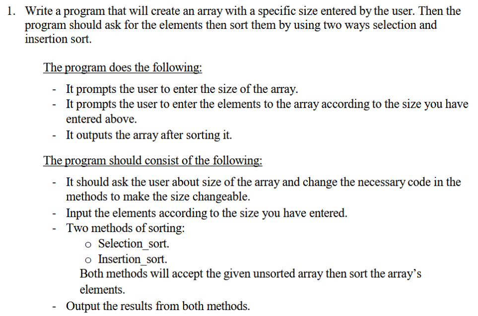 Solved Write a program that will create an array with a | Chegg.com