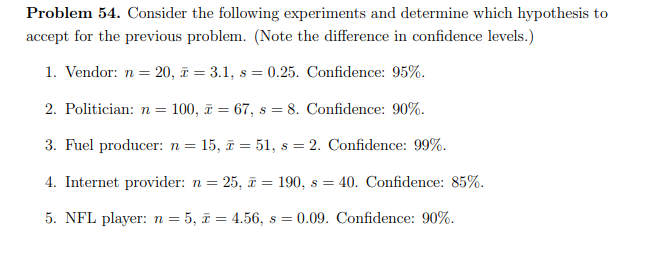 Solved Problem 54. Consider the following experiments and | Chegg.com