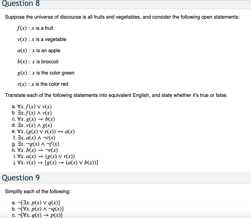 Solved Question 8 Suppose The Universe Of Discourse Is Al Chegg Com