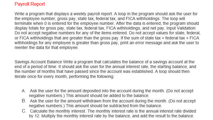 Payroll Report Write a program that displays a weekly | Chegg.com