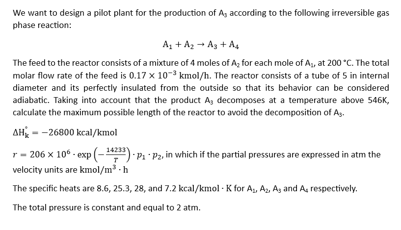We want to design a pilot plant for the production of | Chegg.com