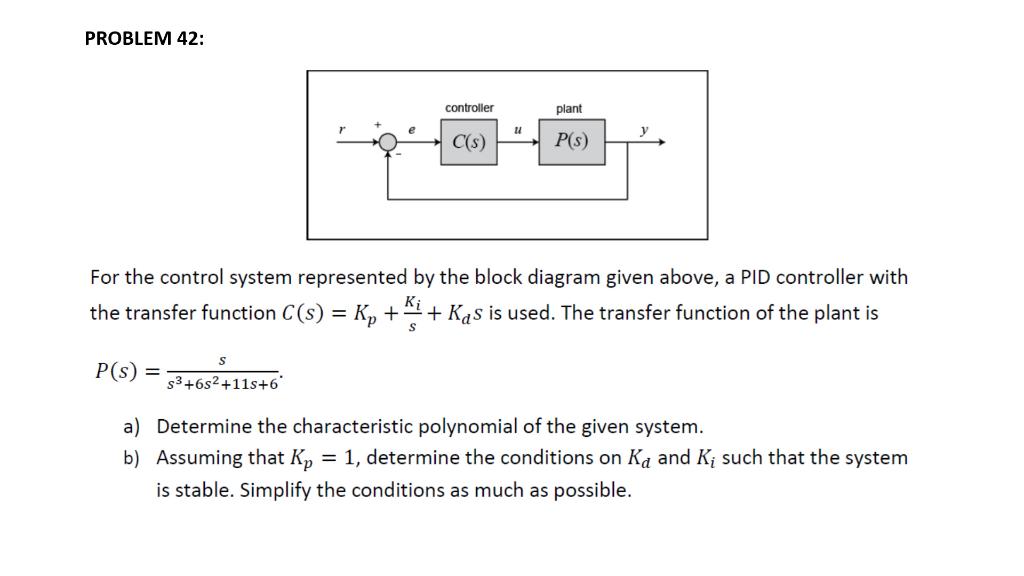 Solved PROBLEM 42: controller plant U C(s) PS) For the | Chegg.com
