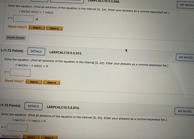 Solved 5 5 008 MY NOTES Solve The Equation Find All Chegg