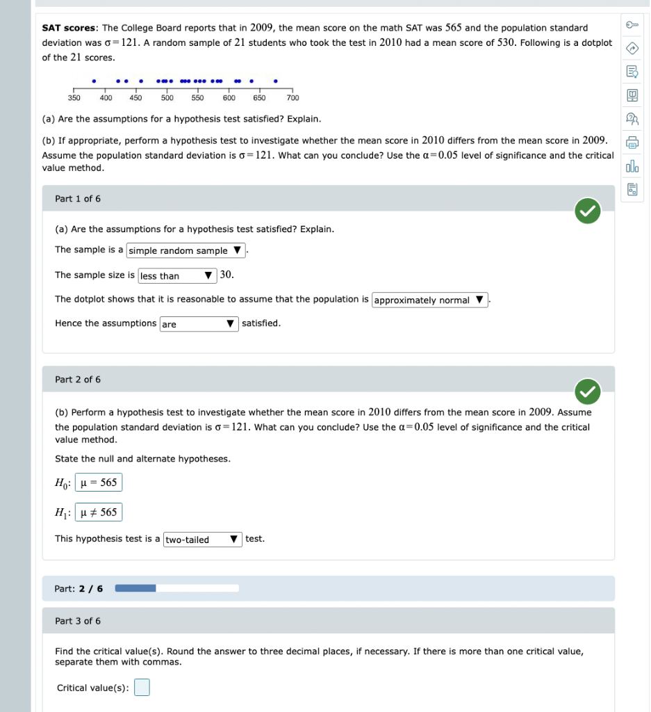 Solved SAT scores The College Board reports that in 2009,