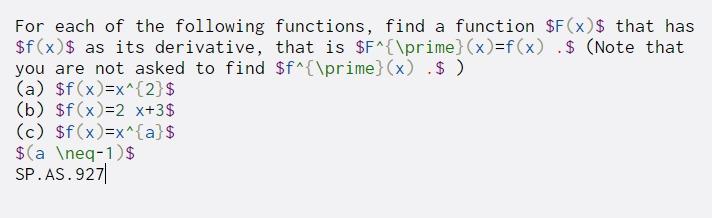 Solved For each of the following functions, find a function | Chegg.com