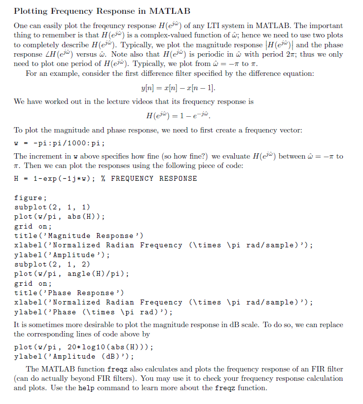 Plotting Frequency Response In Matlab One Can Easi Chegg Com