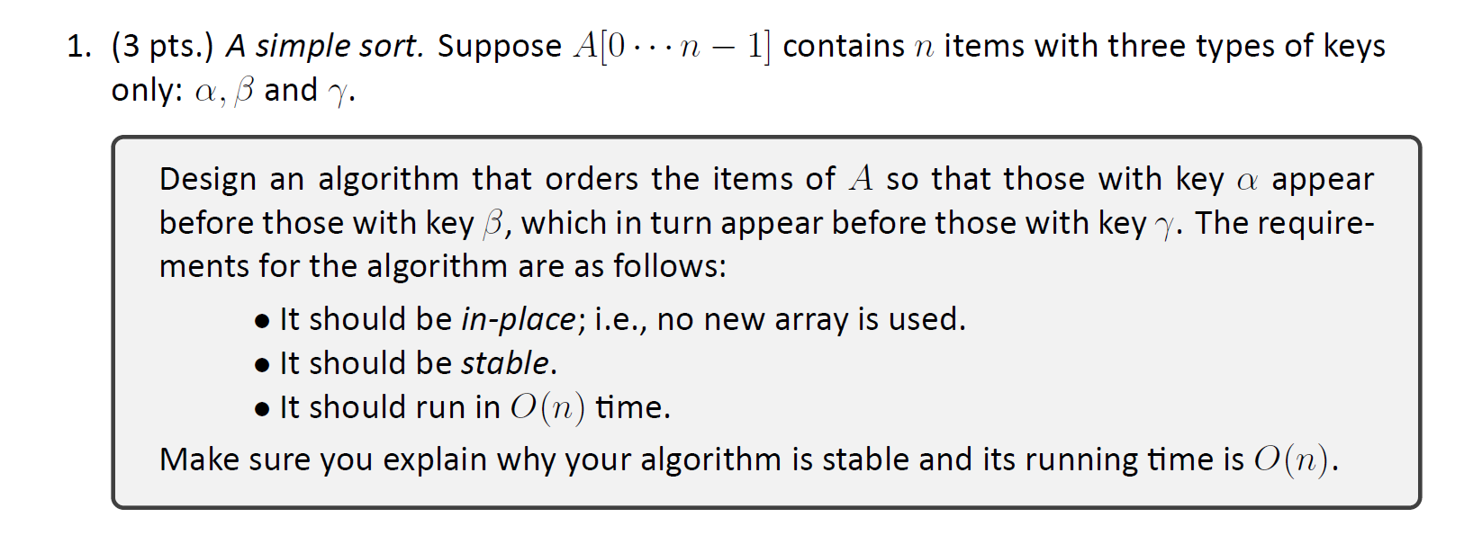 Solved 1. (3 pts.) A simple sort. Suppose A[O...n – 1] | Chegg.com