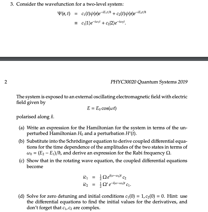 Solved 3 Consider The Wavefunction For A Two Level Syste Chegg Com