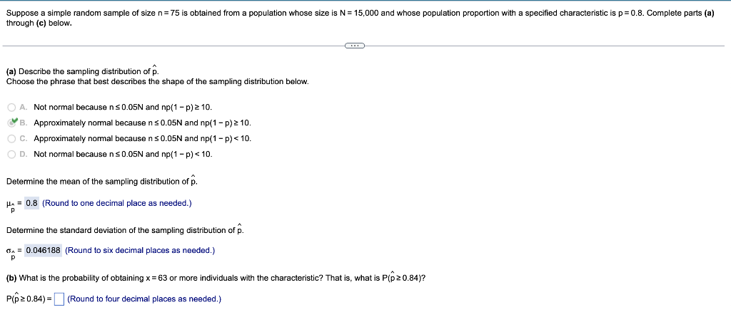 Solved Suppose a simple random sample of size n=75 is | Chegg.com