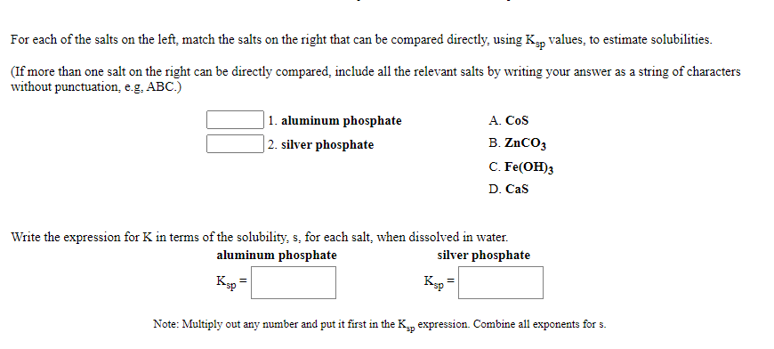 Solved For each of the salts on the left, match the salts on | Chegg.com
