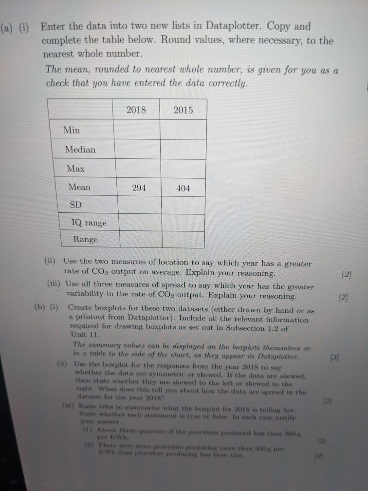 a) (i) Enter the data into two new lists in | Chegg.com
