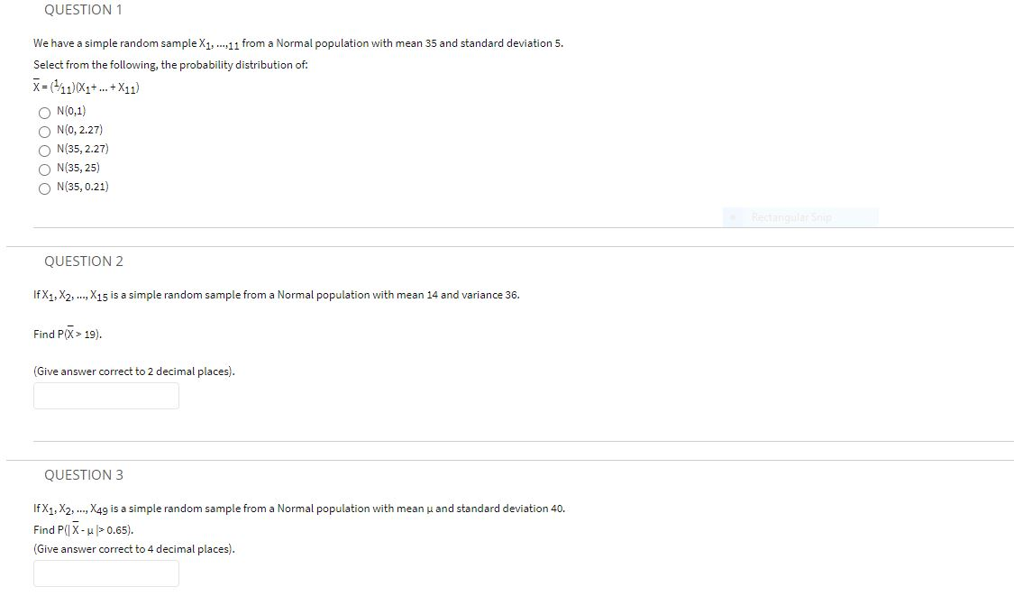 Solved QUESTION 1 We have a simple random sample X1, ...,11 | Chegg.com