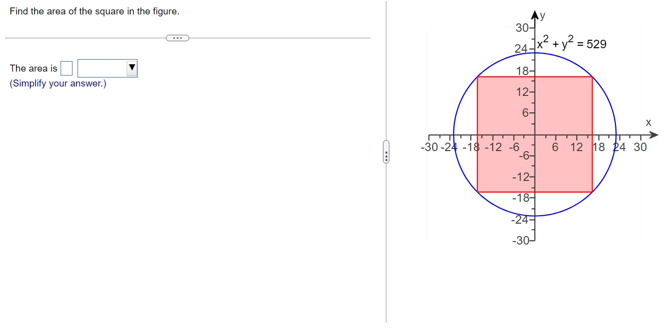 Solved Find the area of the square in the figure. The area | Chegg.com