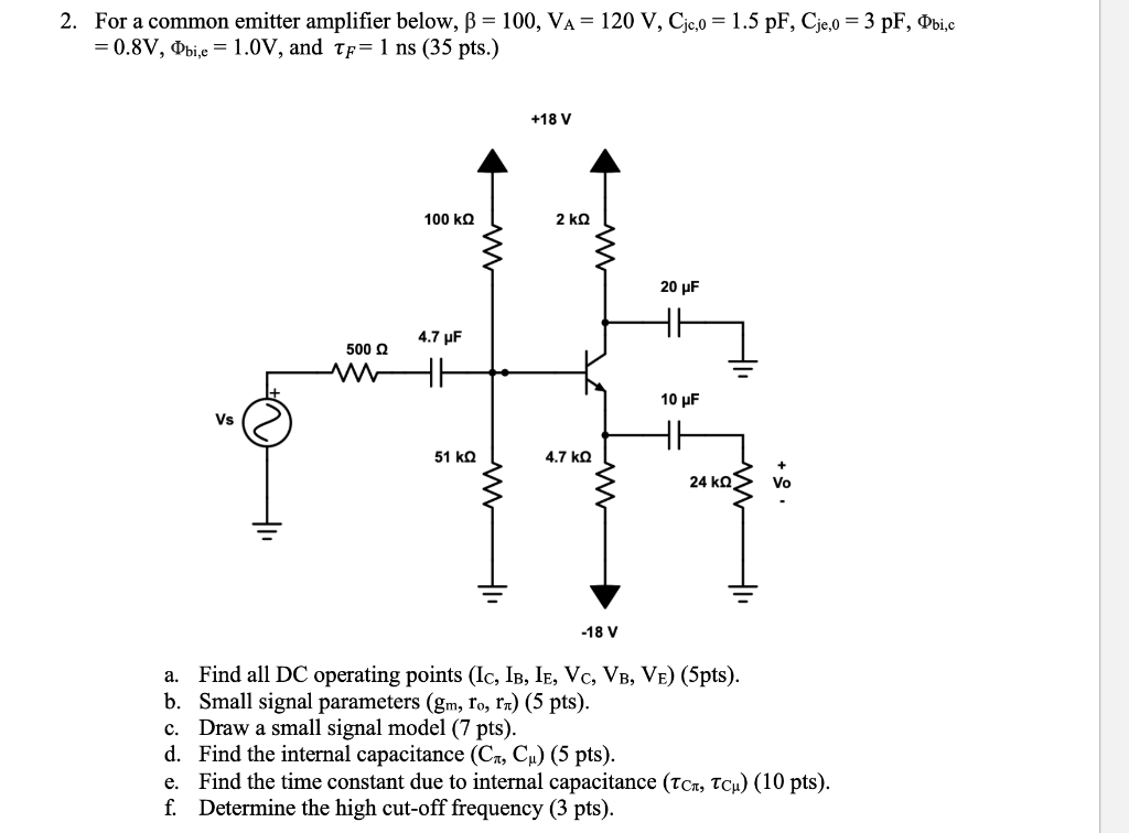 Solved 2. For A Common Emitter Amplifier Below, B = 100, VA= | Chegg.com