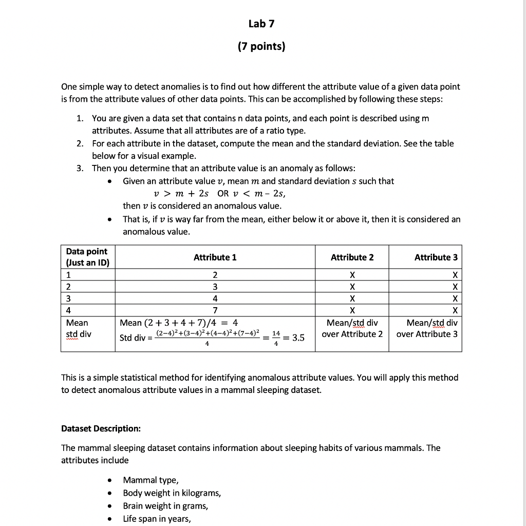 Lab 7 (7 points) One simple way to detect anomalies | Chegg.com