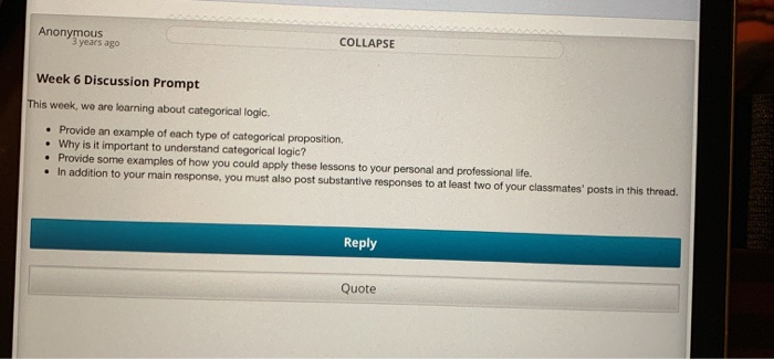 Solved COLLAPSE Anonymous 3 years ago Week 6 Discussion | Chegg.com