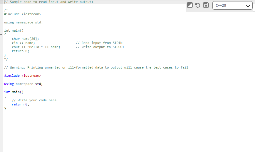 Solved The current selected programming language is C++20. | Chegg.com
