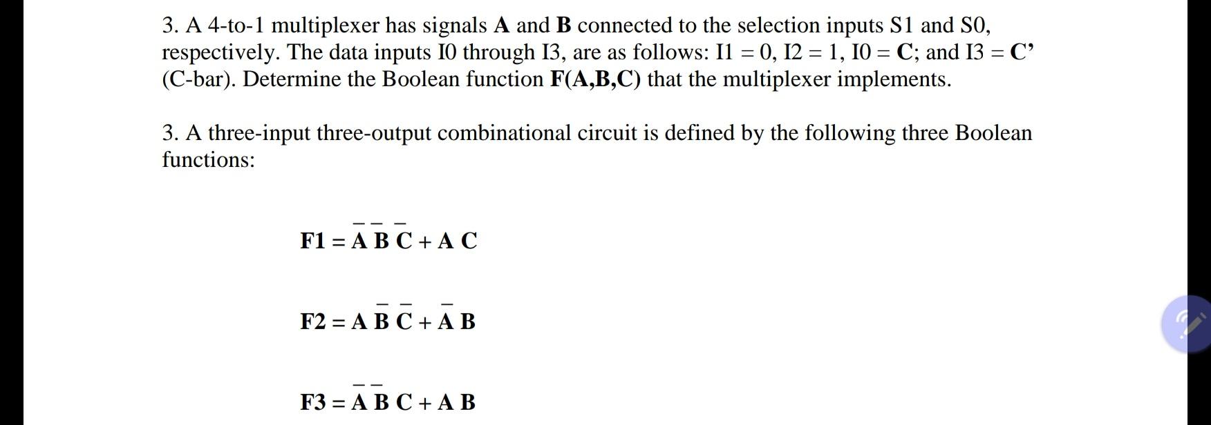 Solved 3. A 4-to-1 multiplexer has signals A and B connected | Chegg.com