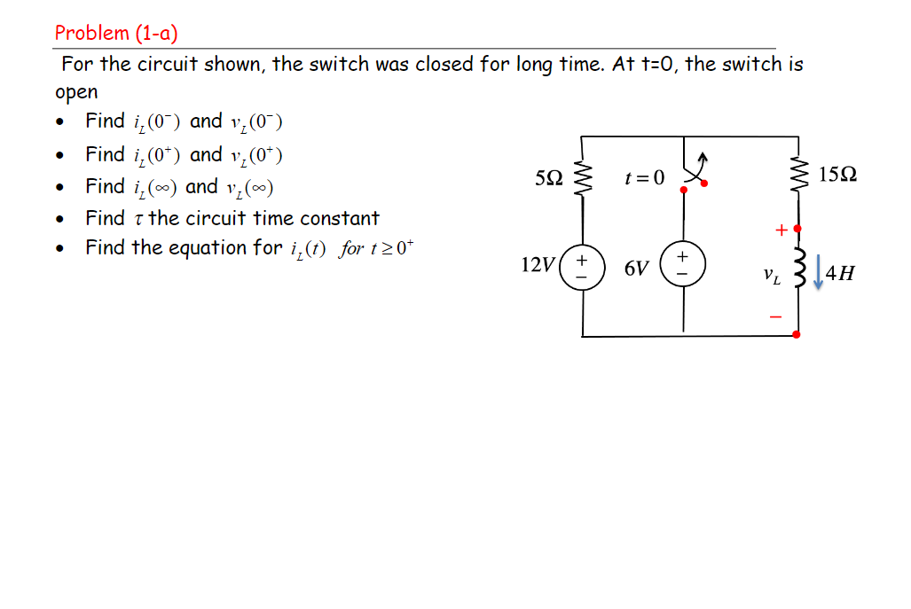 Solved Problem (1-a) For the circuit shown, the switch was | Chegg.com