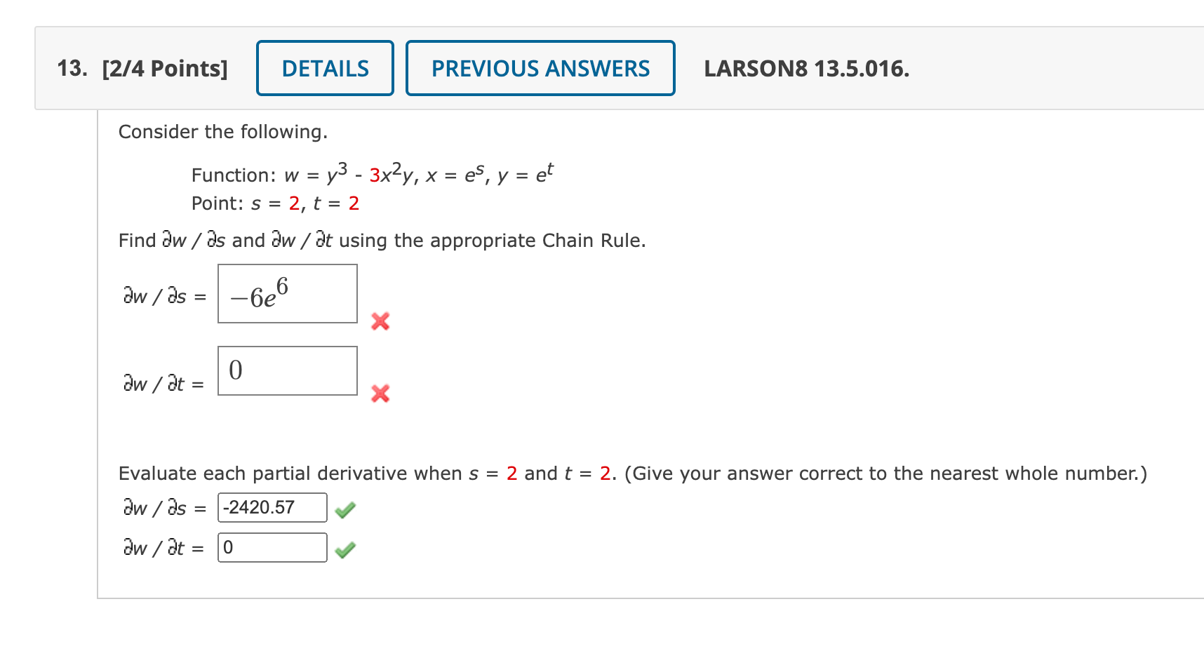 Solved 13. [2/4 Points] PREVIOUS ANSWERS LARSON8 13.5.016. | Chegg.com