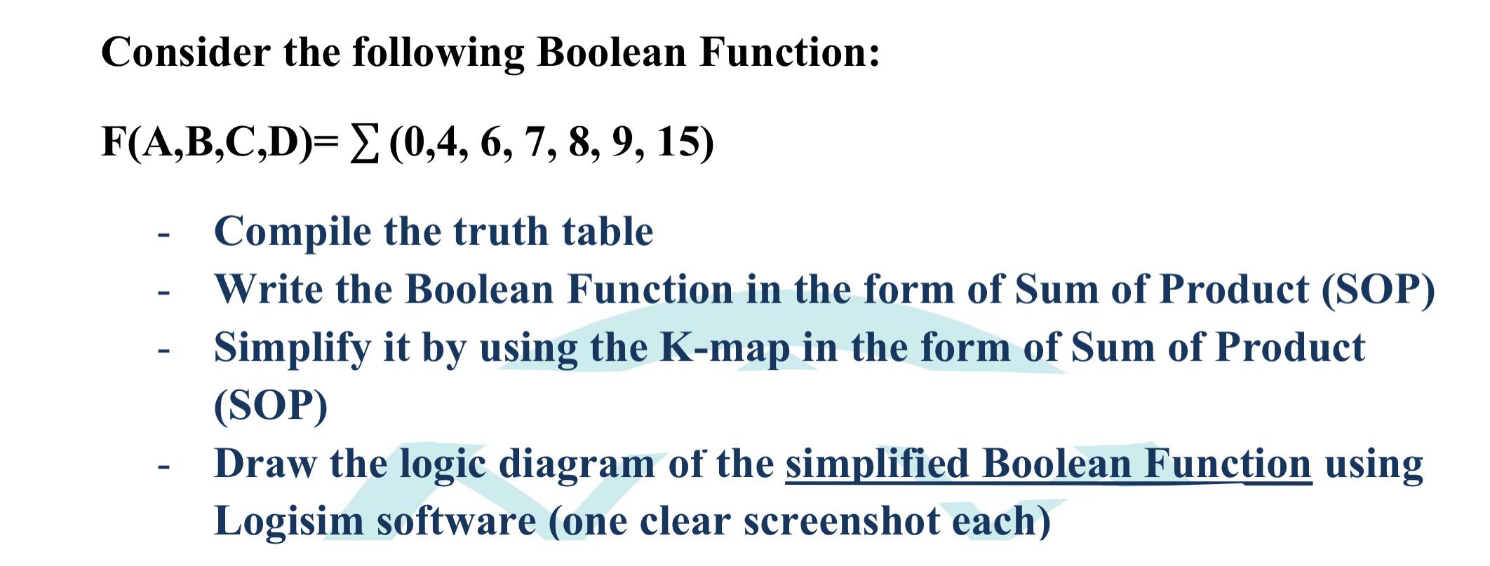 Solved Consider The Following Boolean Function: F(A,B,C,D)= | Chegg.com