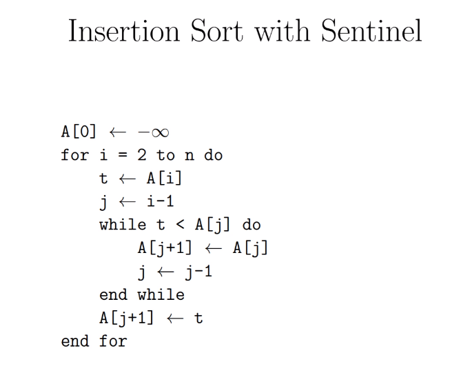 Insertion Sort with Sentinel A [O] + - for i = 2 to n | Chegg.com