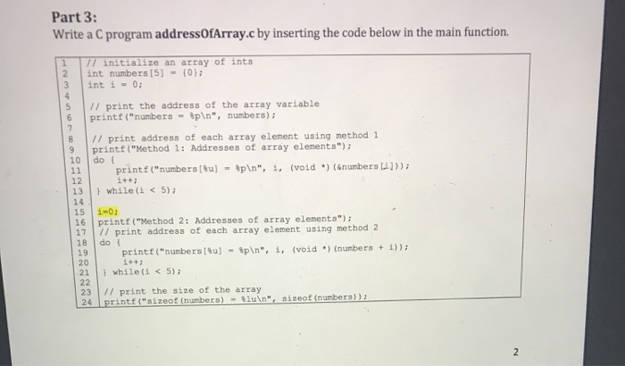 Solved Part 3: Write a C program addressOfArray.c by | Chegg.com