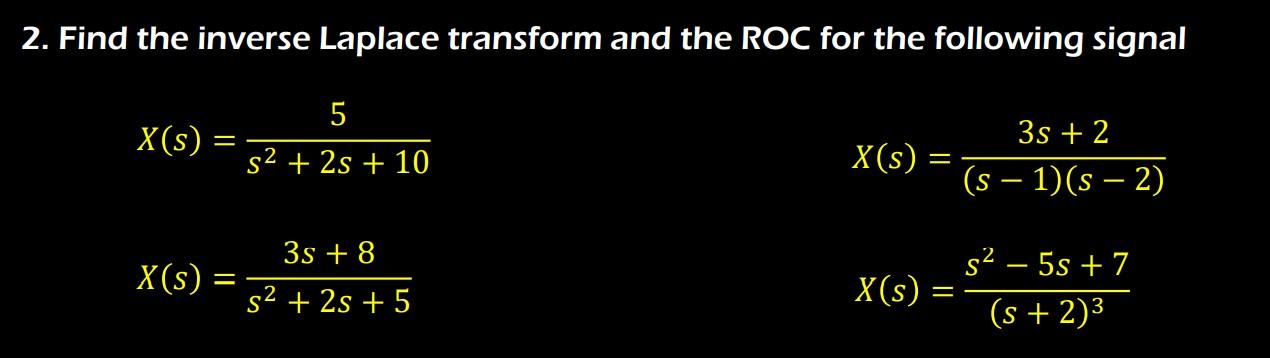 Solved 2. Find the inverse Laplace transform and the ROC for | Chegg.com