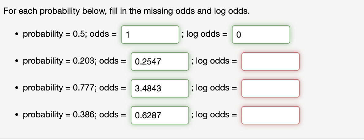 Solved For each probability below, fill in the missing odds | Chegg.com
