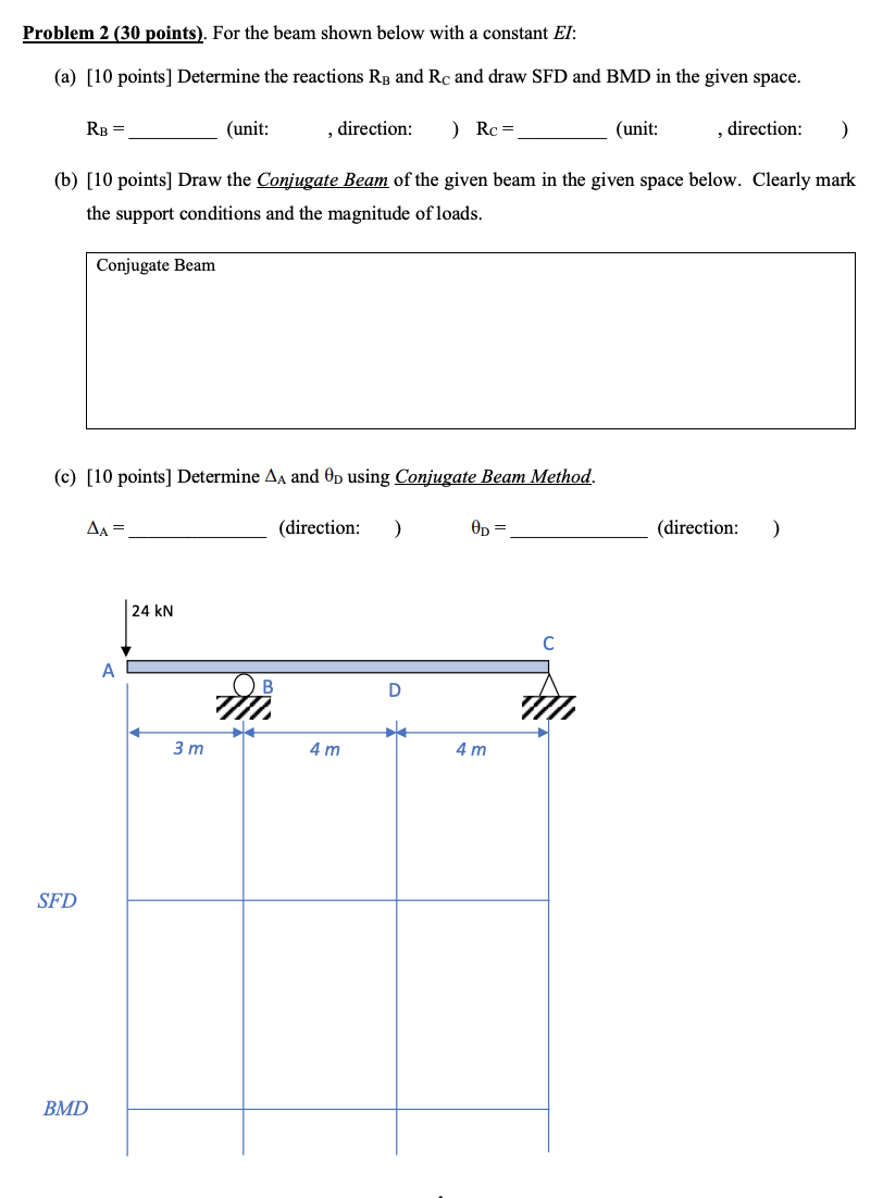 Solved Problem 2 (30 points). For the beam shown below with | Chegg.com