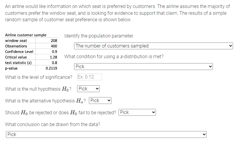 Solved An airline would like information on which seat is | Chegg.com