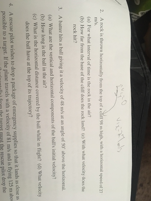 Solved 2. A rock is thrown horizontally from the top of a | Chegg.com