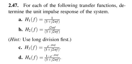 Solved 2.47. For each of the following transfer functions, | Chegg.com