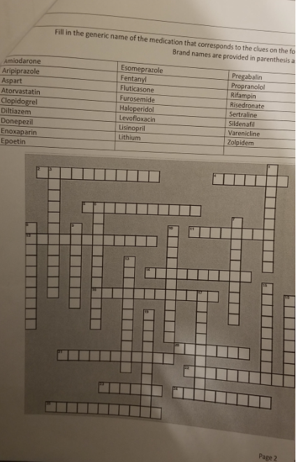 Solved Crossword Fill in the generic name of the medication