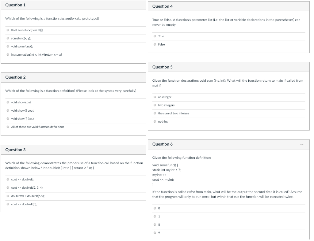 C++ simple multiple choice questions for study guide. | Chegg.com