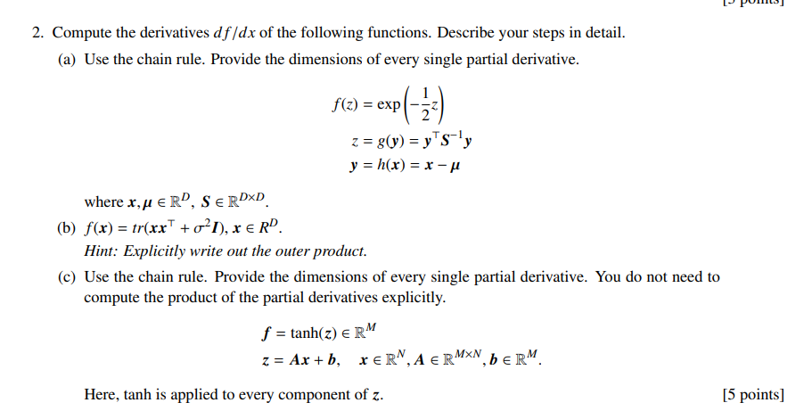 2. Compute the derivatives df/dx of the following | Chegg.com