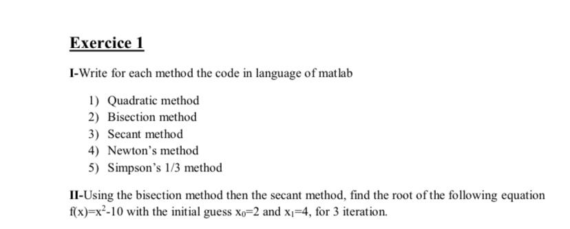 Solved Exercice 1 I-Write for each method the code in | Chegg.com