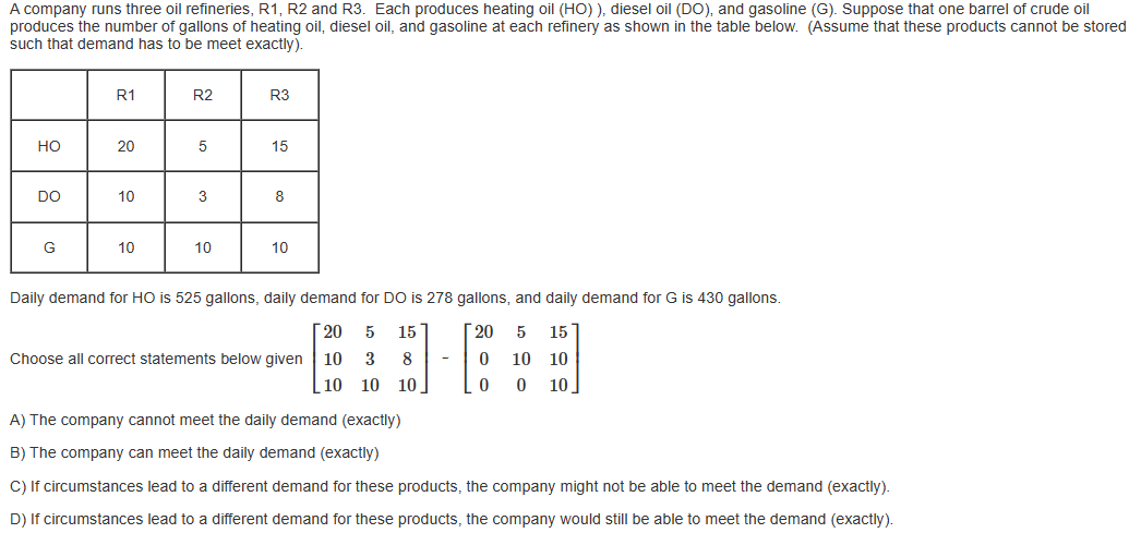 A company runs three oil refineries, R1, R2 and R3. | Chegg.com