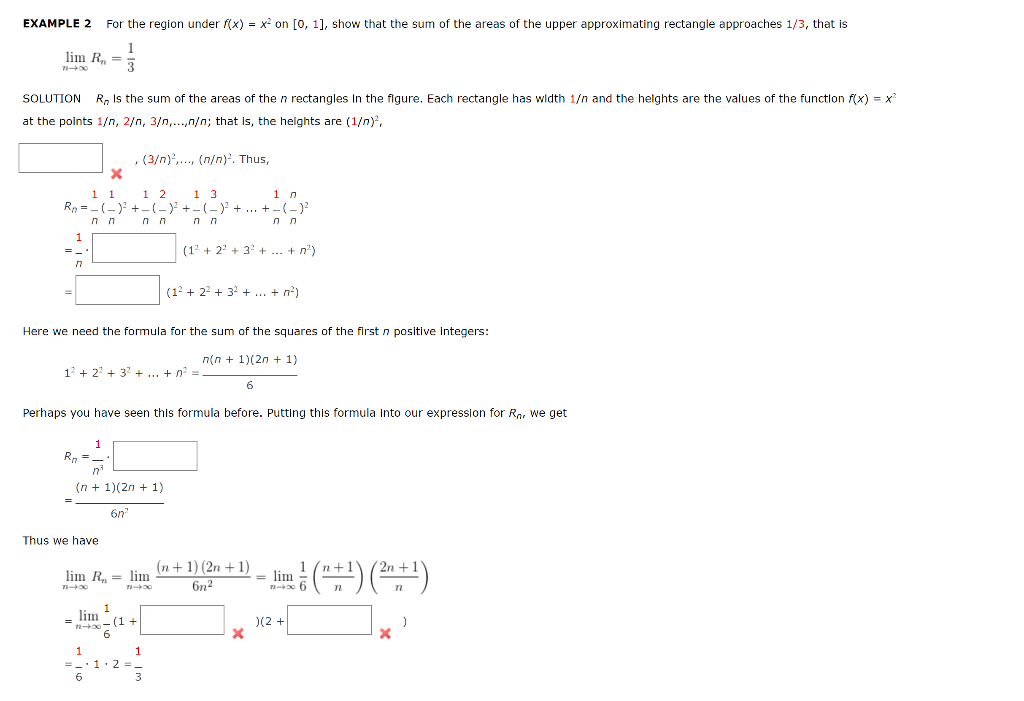 EXAMPLE 2 For the region under f(x) = x2 on [0, 1], show that the sum of the areas of the upper approximating rectangle appro