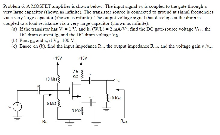 Solved Problem 6: A MOSFET amplifier is shown below. The | Chegg.com