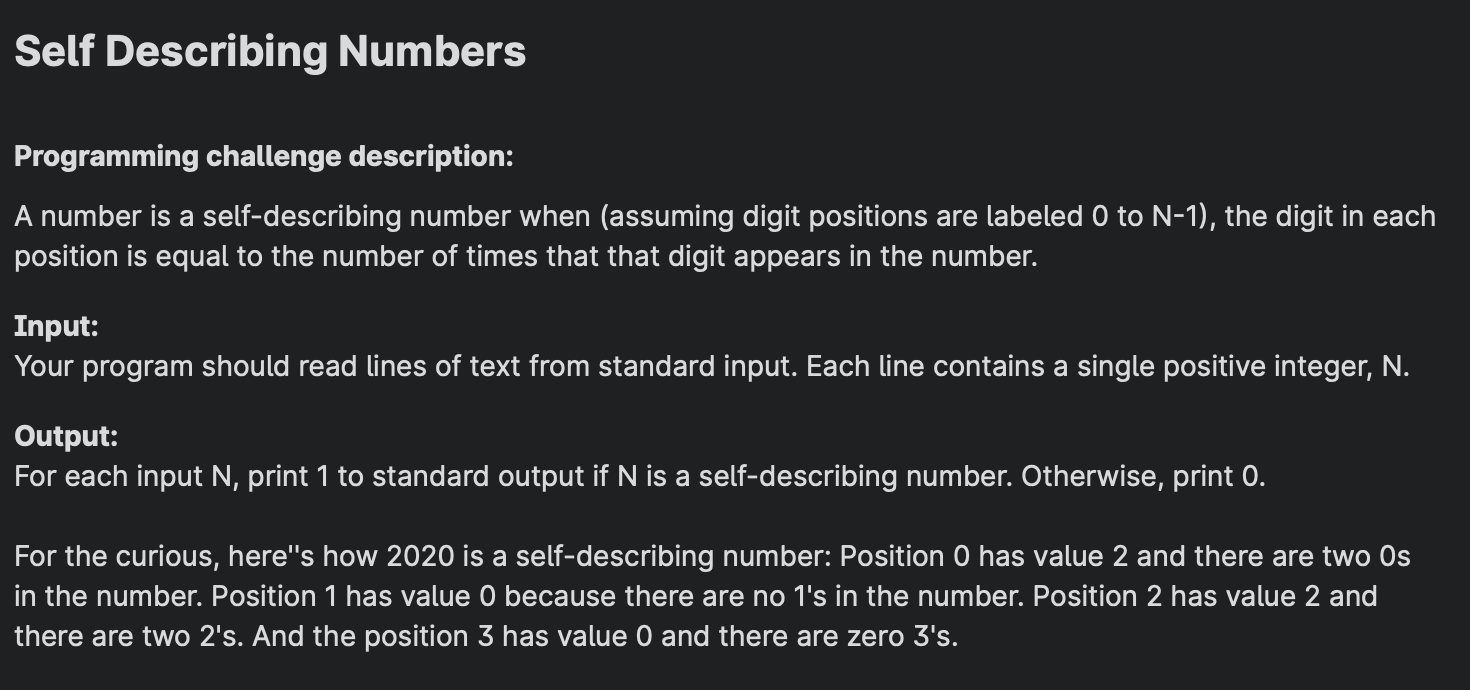 Solved Self Describing Numbers Programming challenge | Chegg.com