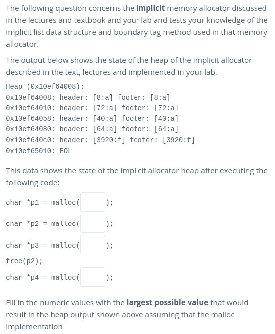 Solved The following question concerns the implicit memory | Chegg.com