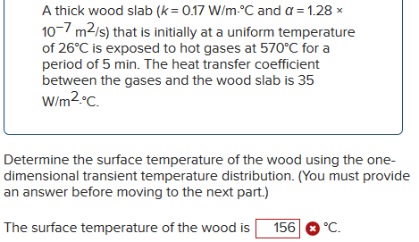 Solved A thick wood slab (k = 0.17 W/m-°C and a = 1.28 x | Chegg.com