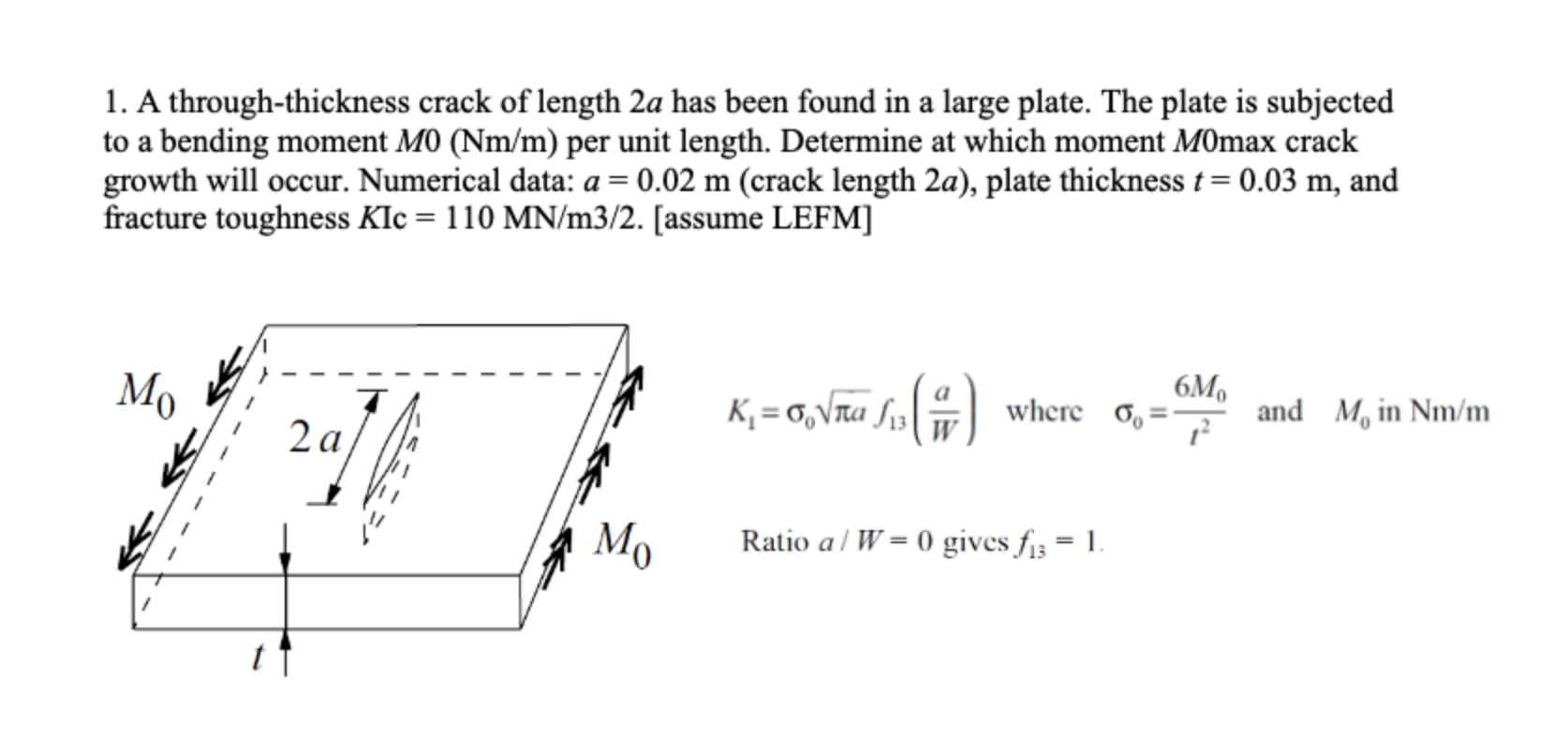 Solved 1. A through-thickness crack of length 2a has been | Chegg.com