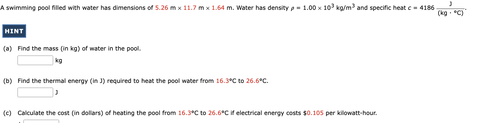 Solved A swimming pool filled with water has dimensions of | Chegg.com