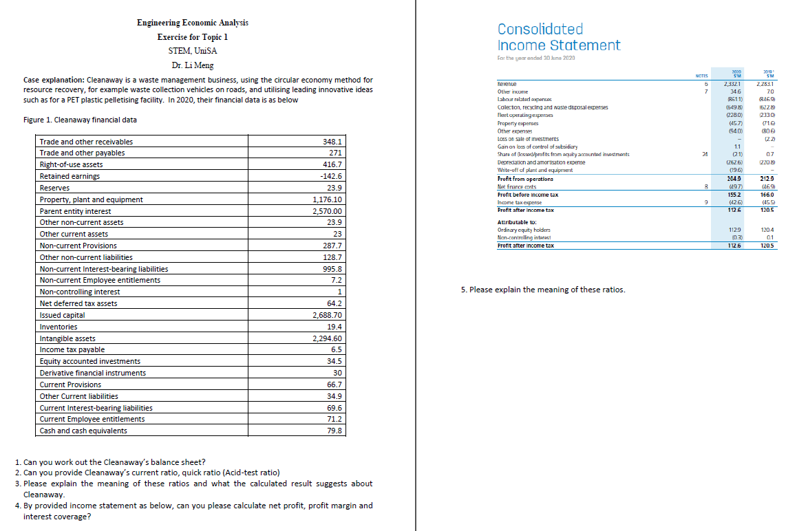 Solved Consolidated Income Statement Engineering Economic | Chegg.com